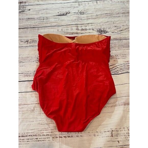 J. Crew Womens Ruched Bandeau One Piece Swimsuit Padded Red Plus Size 22 NWT - Picture 4 of 10